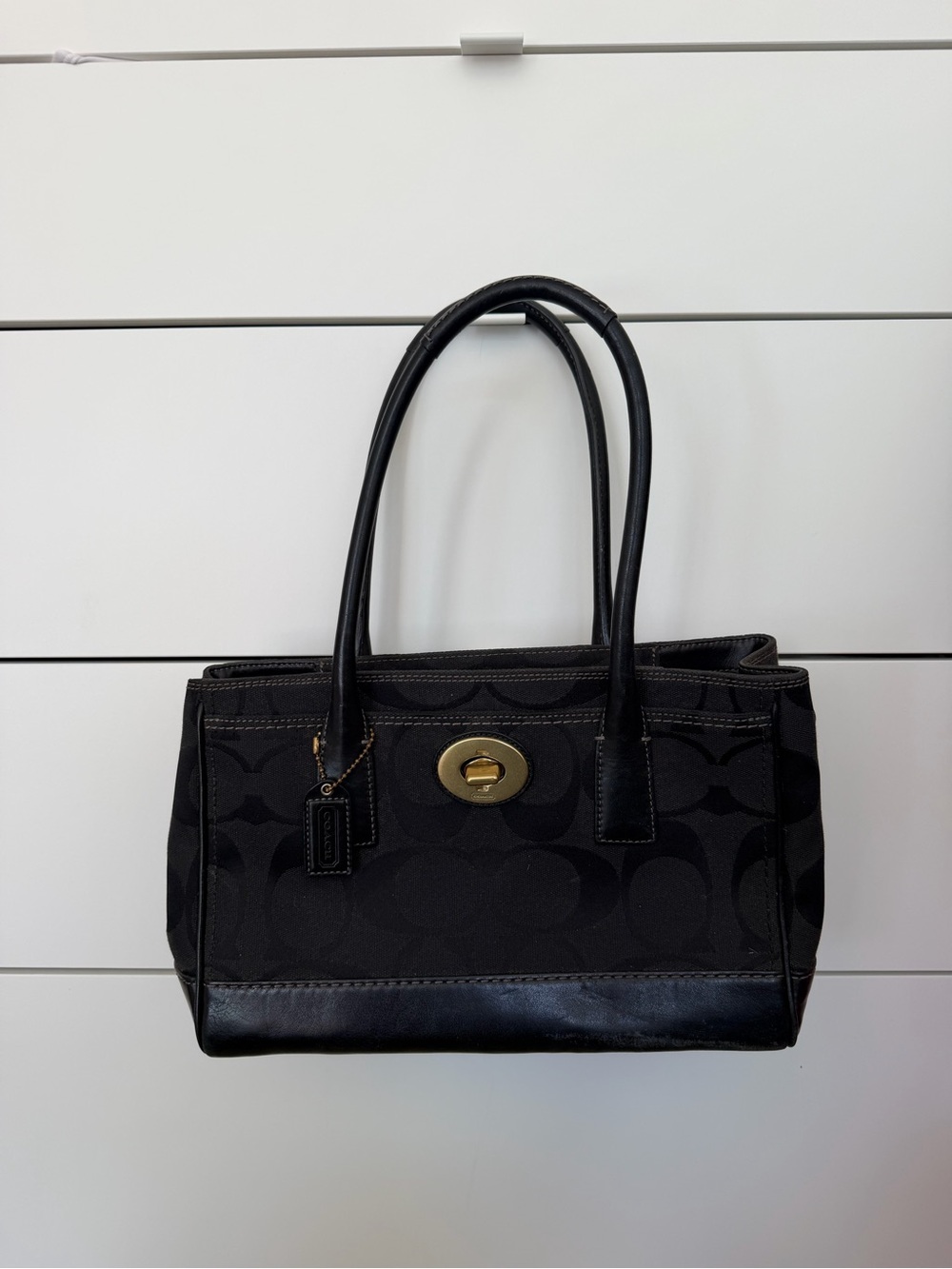 Coach Black Signature Canvas Tote with Turnlock